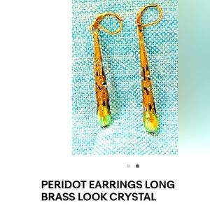 Peridot earrings dangling pierced 2” long Brass look